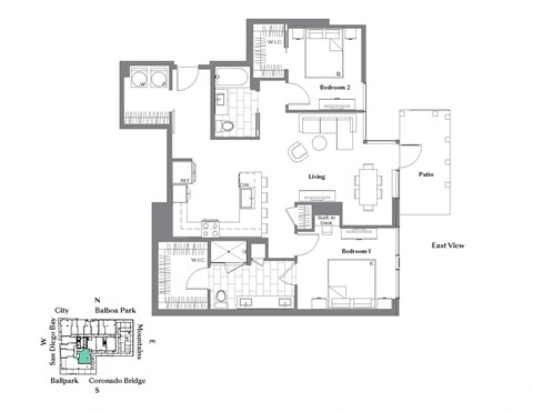 Floor plan for 2 beds, 2 baths, 1276 sqft